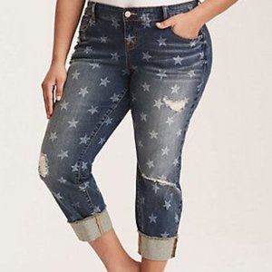 Torrid Cropped Jeans Star Pattern Raw Hem Distressed Stretch Women's Size 18